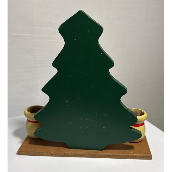 Wooden Christmas Tree Candle Holder With Festive Decor & Toy Ornaments Taper 7" - Picture 4 of 4